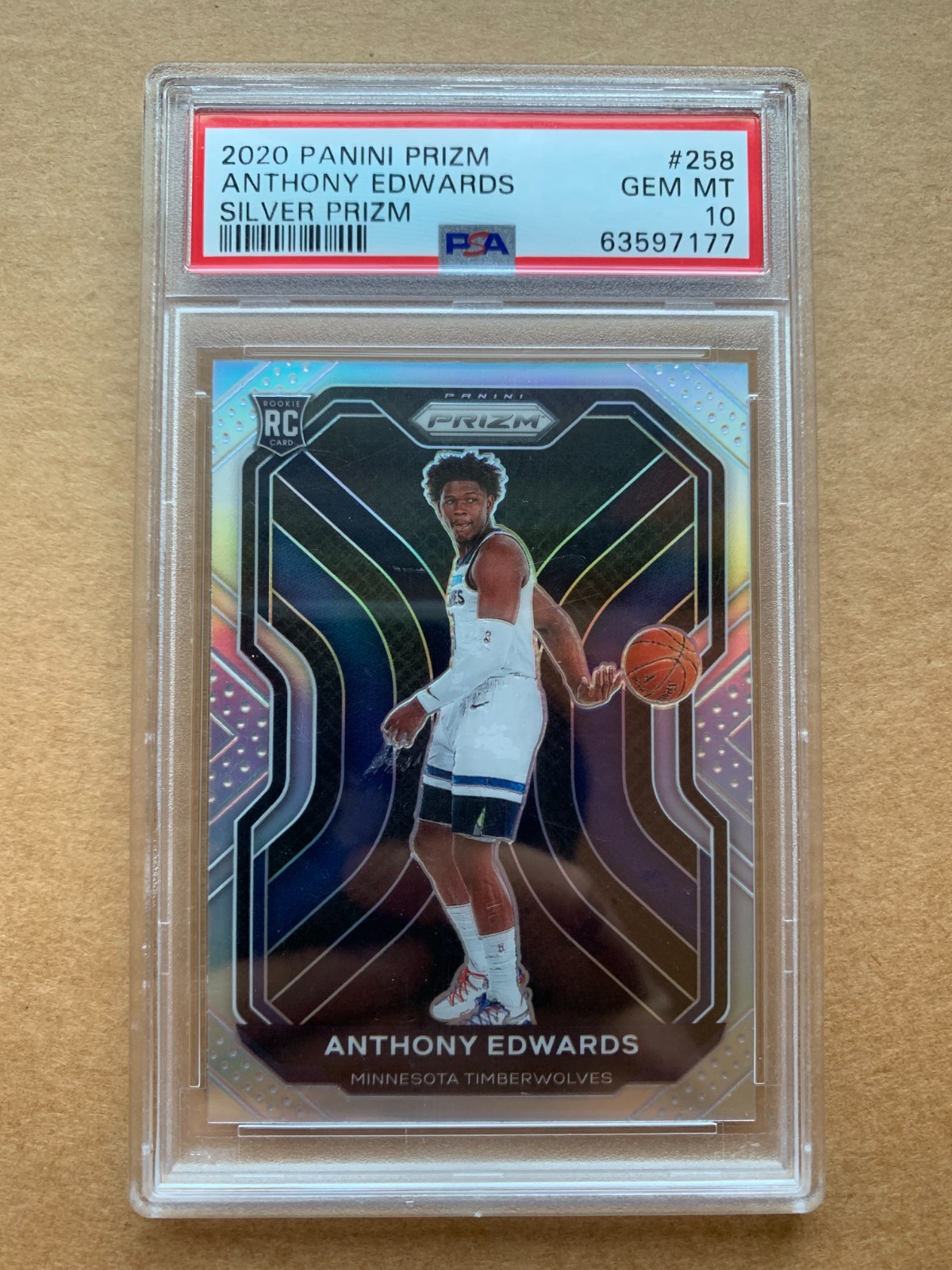 Anthony Edwards 2020-21 Panini Prizm #258 Silver Prizm Rookie RC PSA 10 GEM MINT