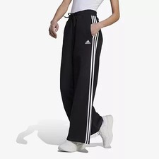Adidas Women's Three Striped Fleece Wide Leg Pants - Black Size Large