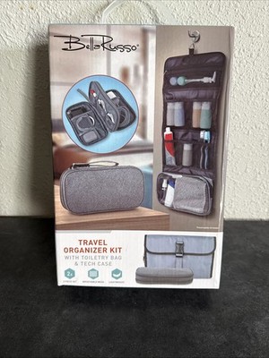 Bella Russo Travel Organizer Kit Set Hanging Toiletry Bag & Zippered Tech Case