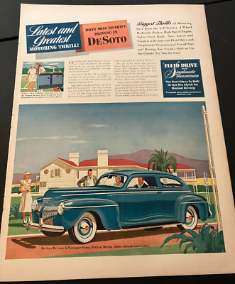 Blue 1941 DeSoto De Luxe Sedan - Vintage Original Print Ad Wall Art - CLEAN