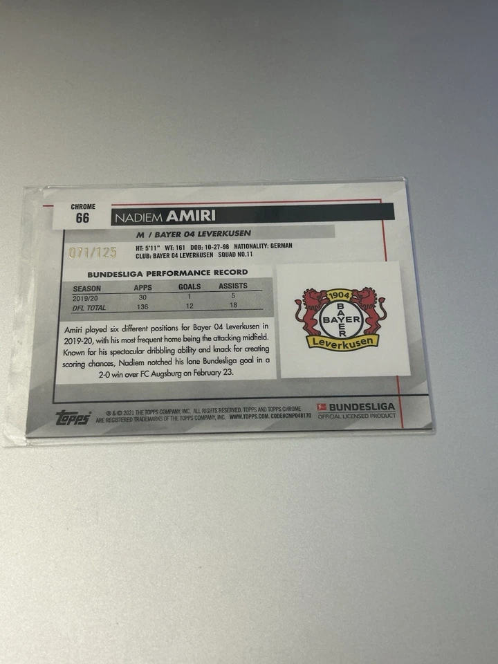NADIEM AMIRI 2020-21 TOPPS CHROME SAPPHIRE BUNDESLIGA ORANGE #/125 Leverkusen - Image 2 of 2