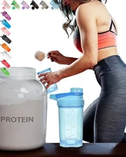 Light Blue Shaker Bottle w. Stylish Mechanic Design Twist Cap Lockable Anti-L...