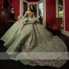Mexico Green Quinceanera Dress Beaded Appliques Corset Ball Gown Crystal Sweet16