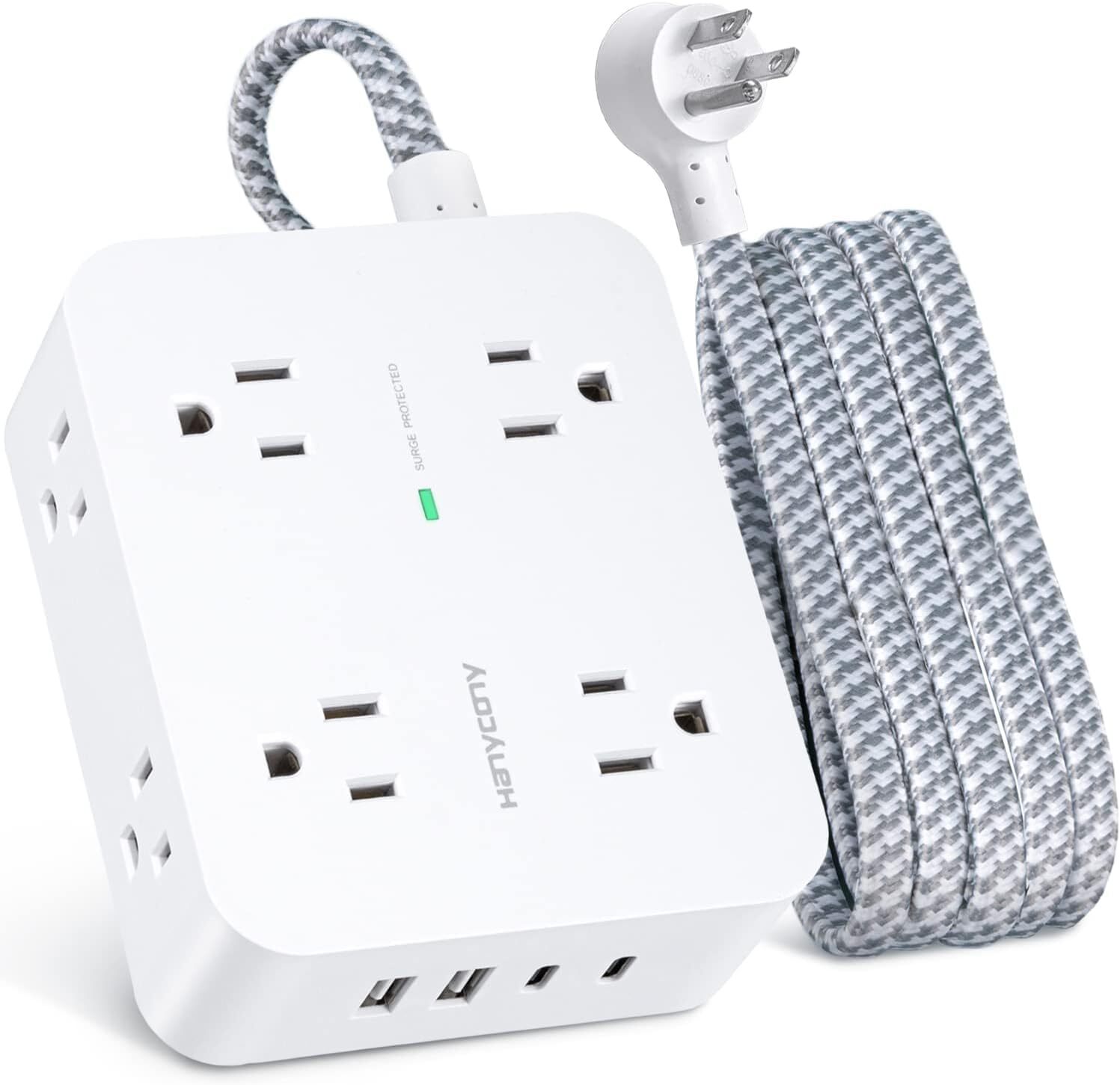 6Ft Surge Protector Power Strip with USB C Extension Cord with 8 Wide Outlets...
