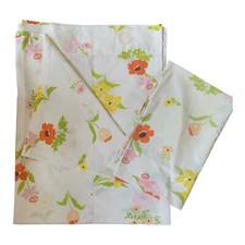 Vintage Sears Floral TWIN Flat Sheet Pillow Case Pink Perma Press Cottage 2 PC