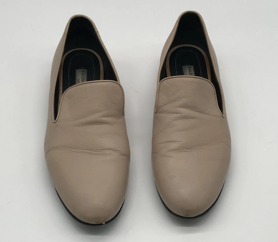 Balenciaga Womens Beige Studded-Heel Smoking Loafer sz 38.5 - Image 2 of 4