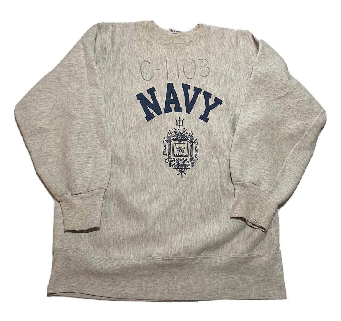 Vintage 80s US Navy MV Sport Grey Reverse Weave Sweatshirt Size Medium H6