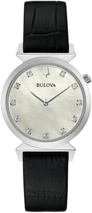 Orologio Bulova Donna Acciaio Cinturino Pelle Nero Cristalli 96P210