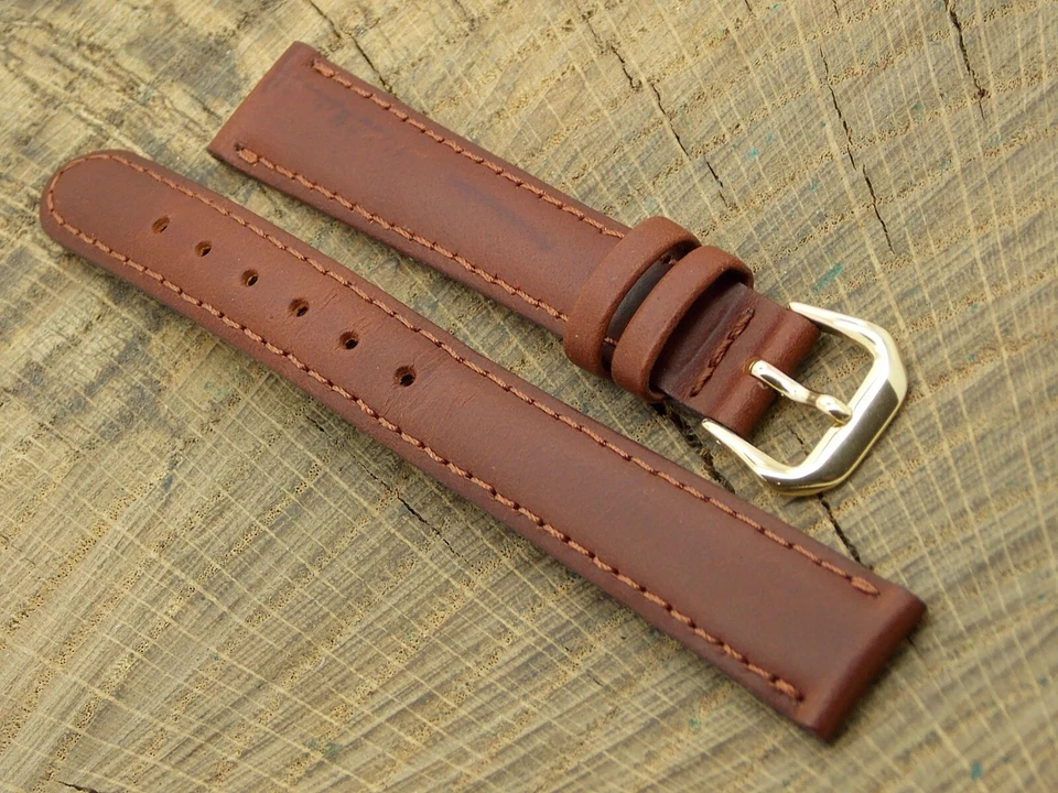 Correa de reloj de colección deBeer Europa NOS sin usar Sierra cuero tono dorado hebilla 14 mm Foto 3 de 4