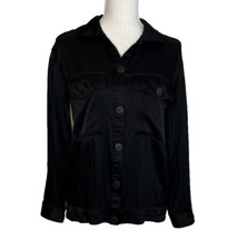 Nation LTD Black Satin Long Sleeve Button Up Shirt XS Rayon Shimmery Shiny Dark
