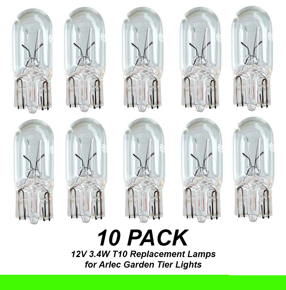 10x Replacement Globes for Arlec Tiered Garden Lights 12V 3.4W T10 Halogen Wedge