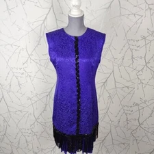 Diane Gilman VTG Purple 100% Silk Sequin Flapper Hem Dress | Women's 6