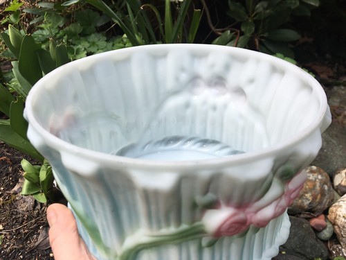 Pretty pink roses~antique frosted glass hanging LAMP SHADE~7 1/2" dia X 5 1/2"~ - Picture 15 of 19