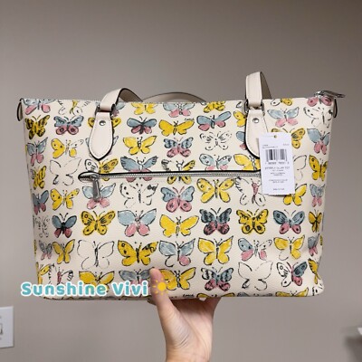 NWT Coach Gallery Tote Bag Signature Canvas With Butterfly Print