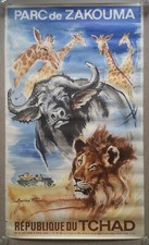 Oryg. plakat podróżny autorstwa Maurice'a Fiéveta dla biura turystyki, Czad, Afryka, ~ 1961