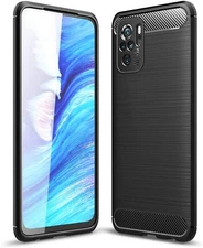 For XIAOMI REDMI NOTE 10S CARBON FIBER SHOCKPROOF CASE BLACK HEAVY DUTY COVER