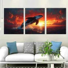 3pcs Majestic Ocean Scene Sunset Perfect Wall Art Canvas Framed 50x70cm