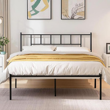 Queen Metal Platform Bed Frame with Headboard, Heavy Duty Steel Slat Support, un