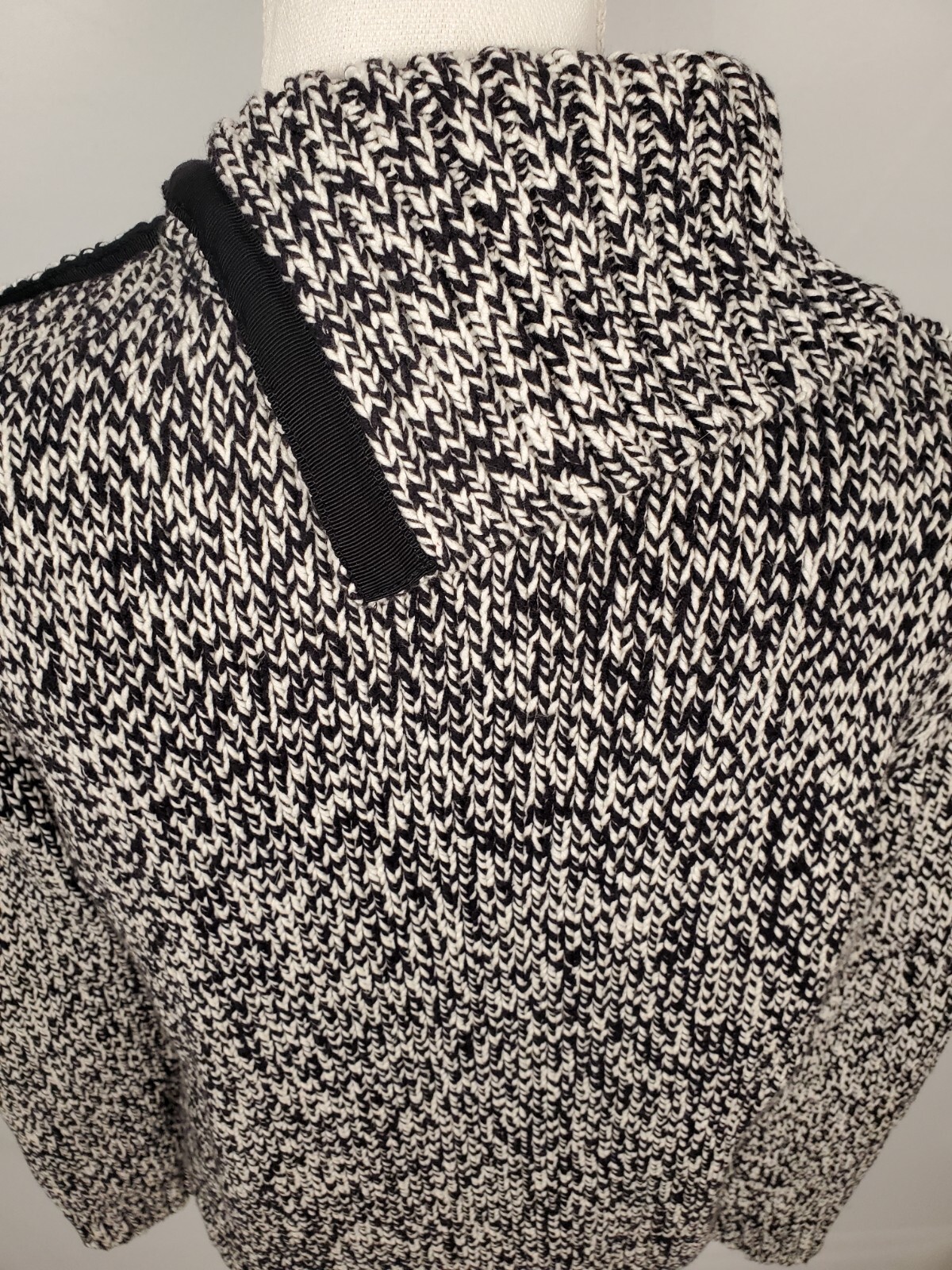 Chaps Petite Black & White Sweater Asymmetrical Buttoned Collar Women's Size PL. image 6