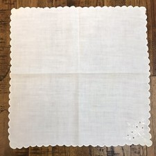 White Linen Blend Handkerchief Embroidered Floral Butterfly Eyelet Bridal
