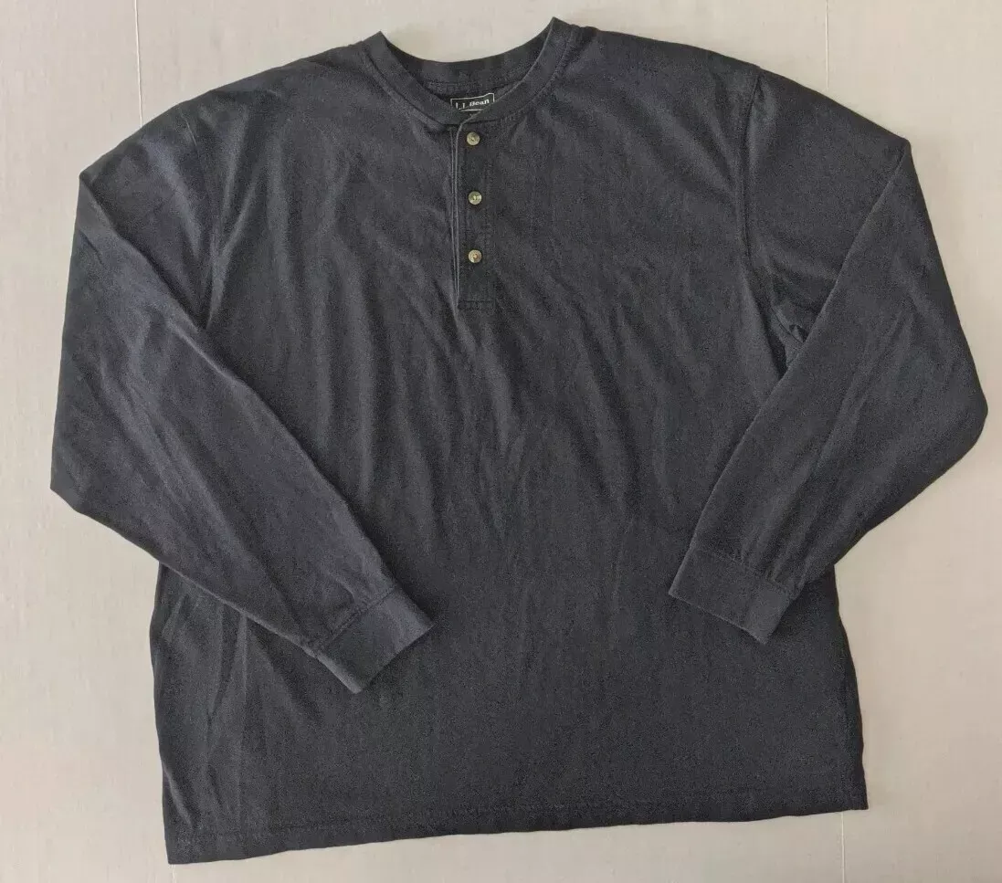 L.L.Bean Carefree Unshrinkable T-Shirt Without Pocket Long Sleeve Men's Clothing Black : XL