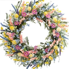 Egolot 24 Inch Spring Summer Colorful Flower Wreath for Front Door, Forsythia...