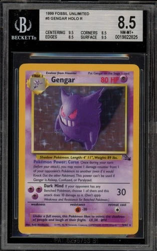 Pokemon Gengar Fossil Unlimited Holo Rare #5 BGS 8.5