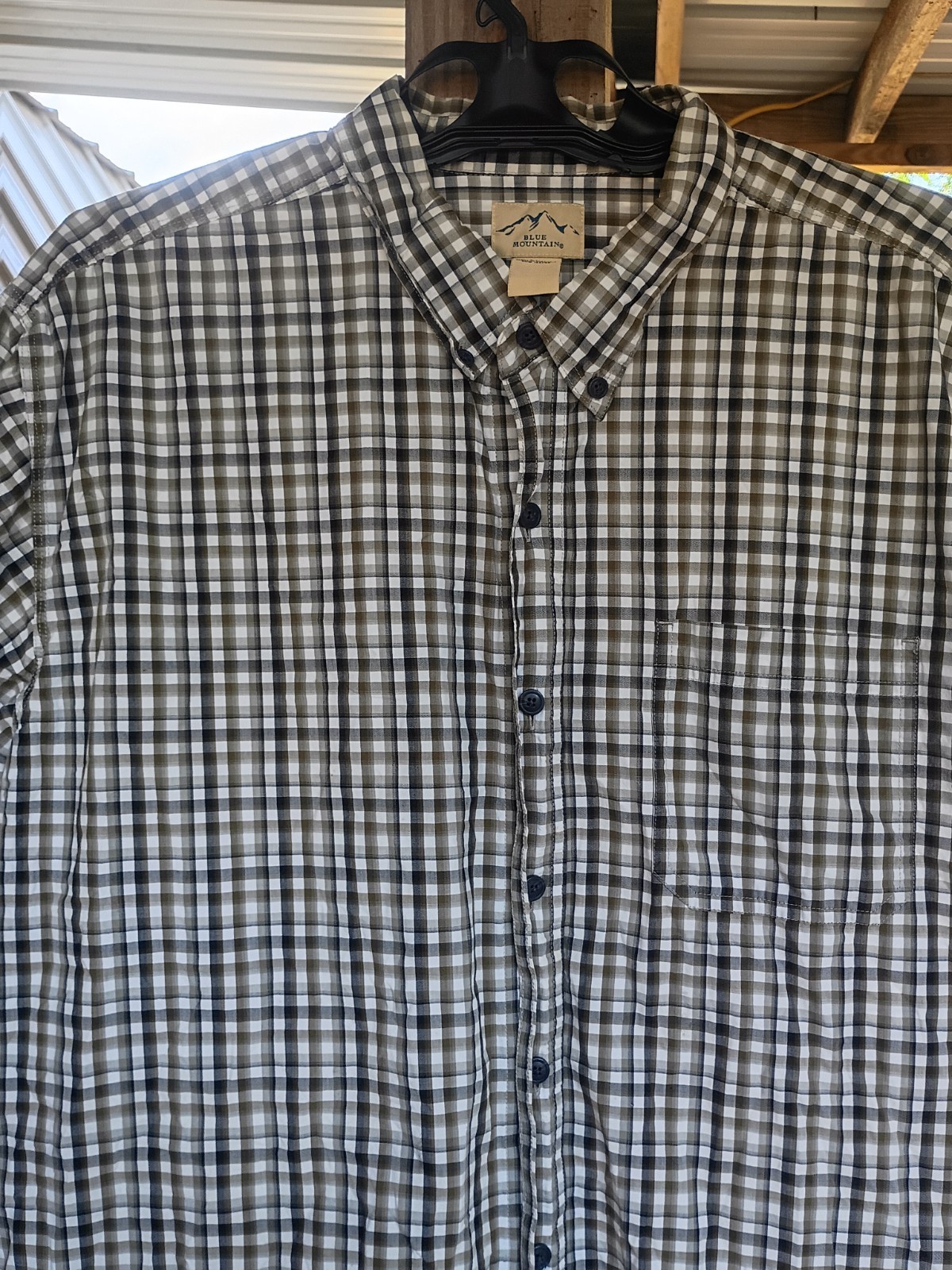 Blue Mountain Plaid Button Up Shirt Men’s 2XL Gray Brown Long Sleeve Cotton...