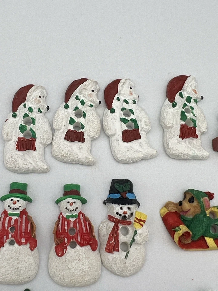 Vintage Christmas Sewing Buttons Charms Trees Snowbears Holiday Sledding - Image 2 of 4