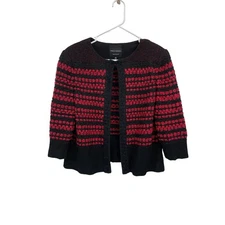 Ming Wang Sapphire Jacket Red Black Knit Size Petite Medium