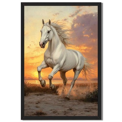 Majestic White Horse Sunset Wall Art Canvas Oil Paintings Reproduction