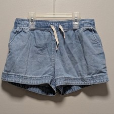 Boden Girls Denim Chambray Blue Summer Casual Shorts w/ Heart Pockets