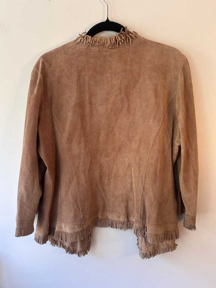 Chaqueta de cuero de gamuza Chicos flecos grandes castaño manga 3/4 occidental genial Foto 2 de 4