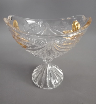 dekorative Fußschale Glas Anbietschale Muster mit Blättern gedeckter Tisch DEKO!