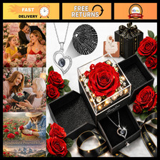Preserved Real Rose with Heart Necklace - Unique Gifts for Mom, Wife, Anniversar