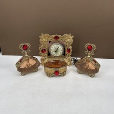 De Colección Hollywood Regency Oro Ormolu Botella de Perfume Baratija Reloj Filigrana Tocador