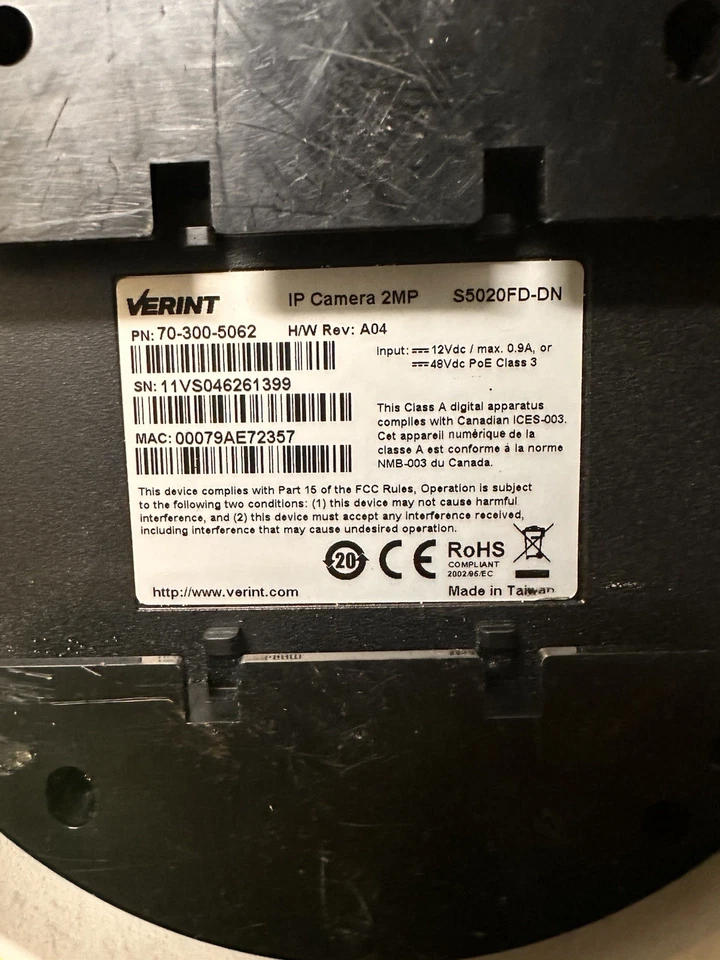 LOTE DE 10 cámaras IP domo interiores fijas de alta definición Verint S5020FD-DN de 2 MP Foto 3 de 3