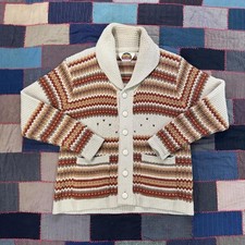 Vintage 90's Miller Outerwear Western Cowichan Stripe Chunky Cardigan Sweater M