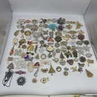 Huge Lot 100 Vintage BROOCH Pins AS IS Broken Craft Rhinestone Costume Jewelry D