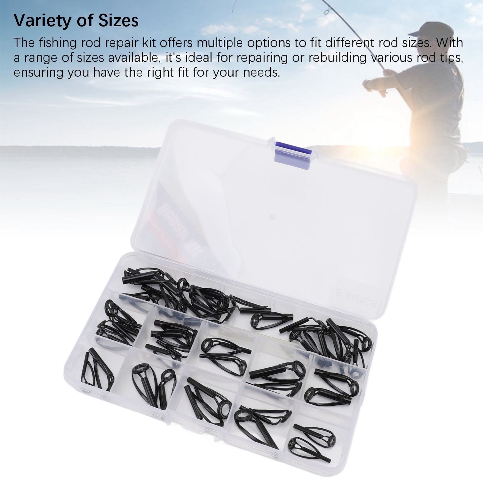 44pcs Fishing Rod Tip Stainless Steel Ceramic Fishing Pole Guide Ring Fish EC