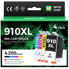 High Yield 910XL Ink Cartridges Combo 4-Pack - Black, Cyan, Magenta, Yellow for
