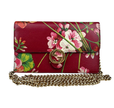 Gucci Geldbörse rot ineinandergreifende G Blooms Leder an Kette