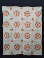 vintage gorgeous hand Quilting patchwork floral Quilt needlework Stitched A83