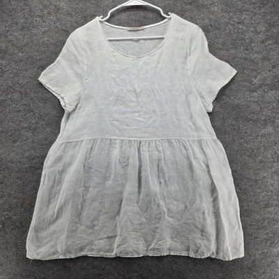 Francesca Bettini Blouse Tunic Womens L White Linen Relaxed Fit Made In Italy