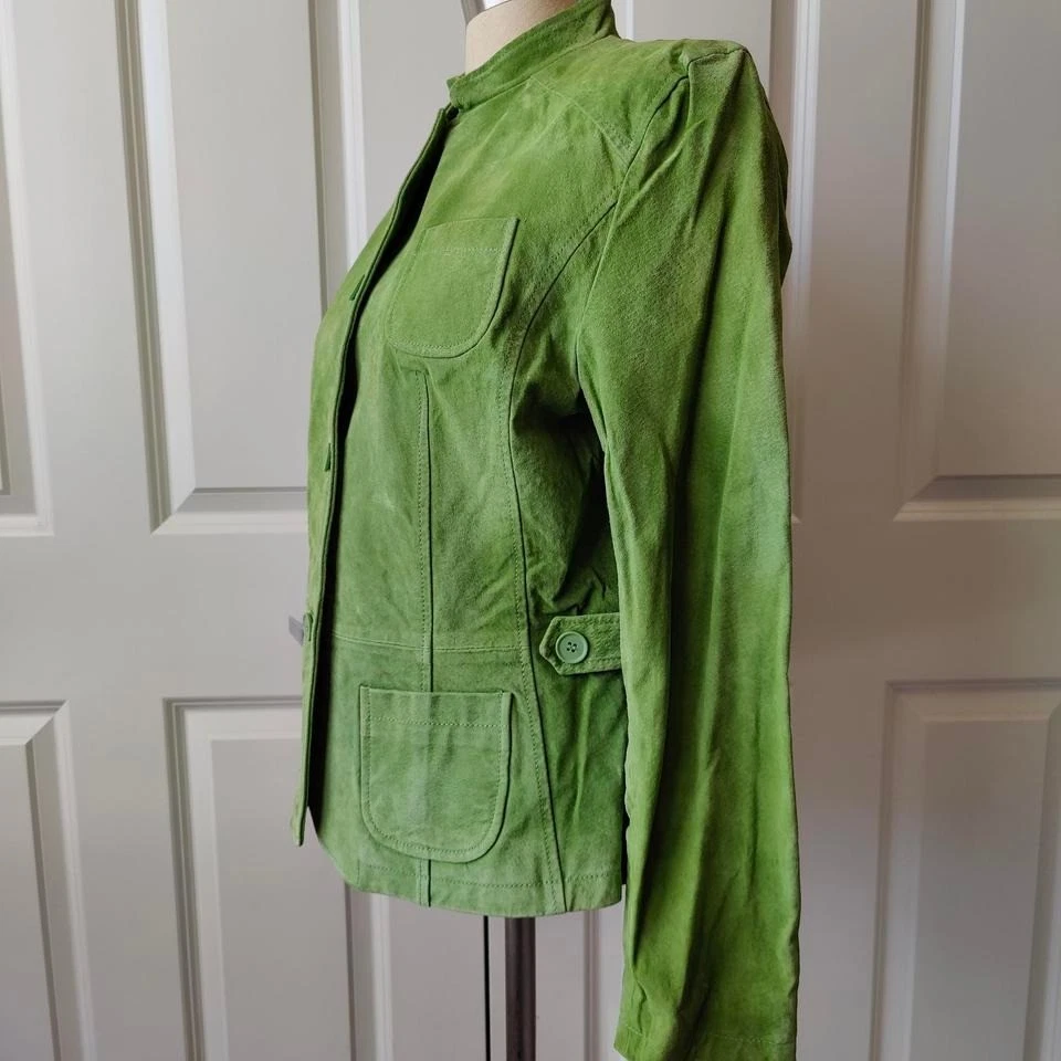 Vtg Y2K St. Johns Bay Indie Sleaze Green Suede Moto Style Jacket Tailored Medium - Image 4 of 4