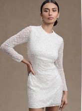 BHLDN White Long Sleeve Sequin Mini Dress Size 2 New With Tags Bridal Dress