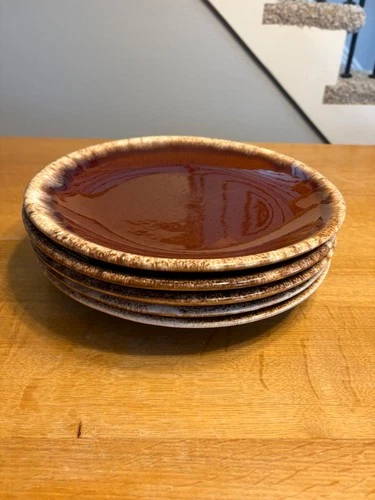 VTG Hull Brown Drip Glaze Dinner Plates USA Lot of 5 *see video
