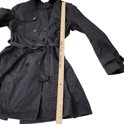 Zara Basic Trench Coat Womens Large Black Classic Long Jacket Bloggers Favorite - Picture 8 of 8