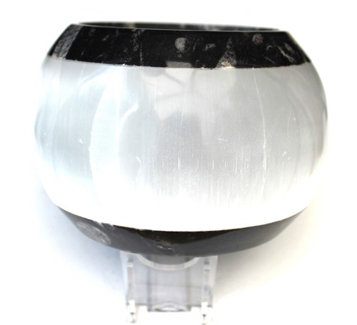 Selenite & Fossil stone, Candle Holder, weight 1,574 grams, size 13 x 13 x 9 cm - Picture 3 of 7