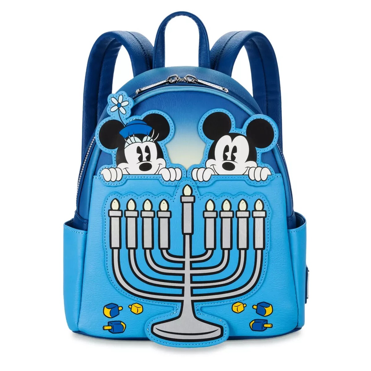 Mickey Mouse and Minnie mouse Hanukkah light up lounge fly and earrings. Loungefly Mickey and Minnie Mouse Hanukkah Light-Up Mini  main image 4